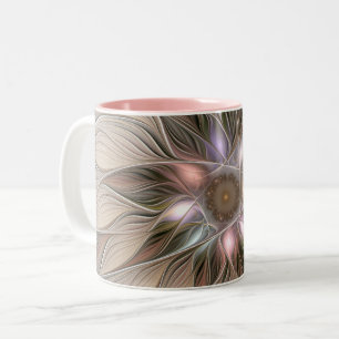 Fröhliche Blumen-Abstraktion Beige Braun Floral Fr Zweifarbige Tasse