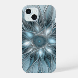 Fröhliche Blumen-Abstraktion Blaugrau Floral Frakt iPhone 15 Hülle