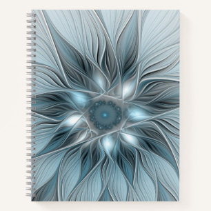 Fröhliche Blumen-Abstraktion Blaugrau Floral Frakt Notizbuch