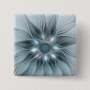 Fröhliche Blumen-Abstraktion Blaugraue Florale Fra Button