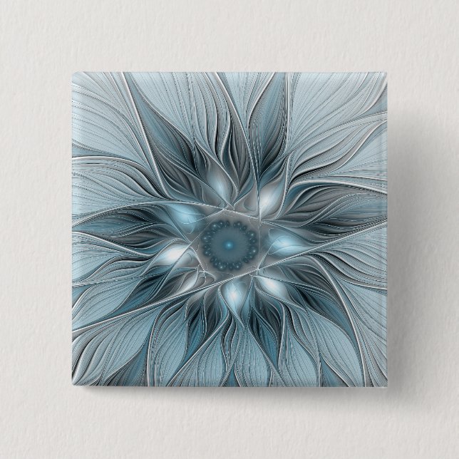 Fröhliche Blumen-Abstraktion Blaugraue Florale Fra Button (Vorderseite)