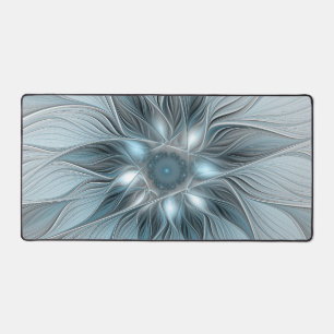 Fröhliche Blumen-Abstraktion Blaugraue Florale Fra Schreibtischunterlage