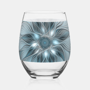Fröhliche Blumen-Abstraktion Blaugraue Florale Fra Weinglas Ohne Stiel