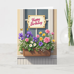 Fröhliche Blumenfensterbank-Karte Karte