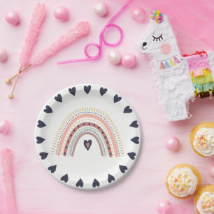 Fröhliche Boho-Regenbogen-Moderne-Minimal-Geburtst Pappteller