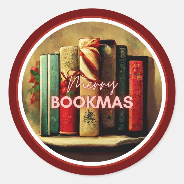Fröhliche Buchmäler, Weihnachten in der Schulbibli Runder Aufkleber (Vorderseite)
