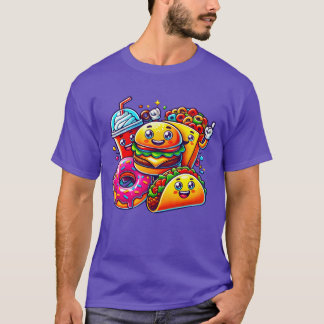 Fröhliche bunte Food-Freunde Digitale Cartoon-Kuns T-Shirt