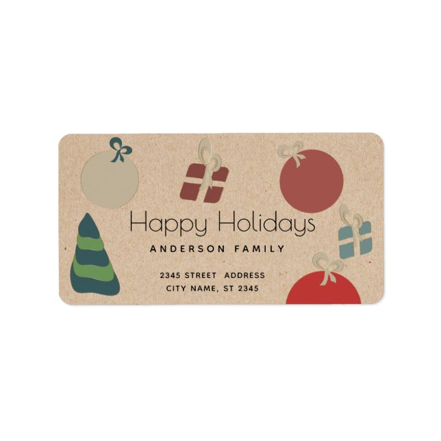 Fröhliche, bunte Ornamente Geschenke Holiday Label Adressaufkleber (Vorne)