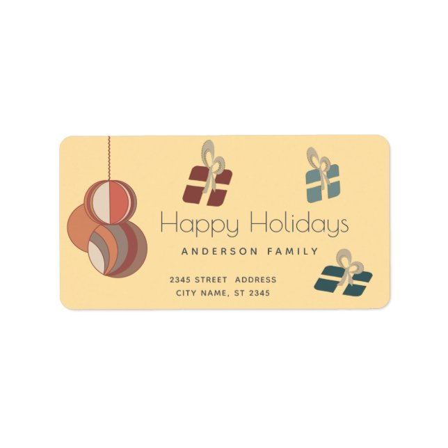 Fröhliche, bunte Ornamente Geschenke Holiday Label Adressaufkleber (Vorne)