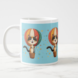 Fröhliche Calico-Katze Himmel Abenteuer Illustrati Jumbo-Tasse