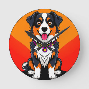 Fröhliche Cartoon-Hund-Illustration Runde Wanduhr