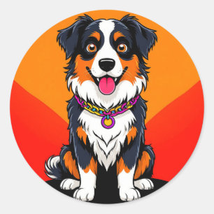 Fröhliche Cartoon-Hund-Illustration Runder Aufkleber