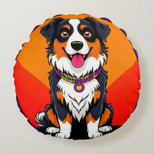 Fröhliche Cartoon-Hund-Illustration Rundes Kissen