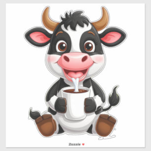 Fröhliche Cartoon-Kuh trinkt Milch Aufkleber