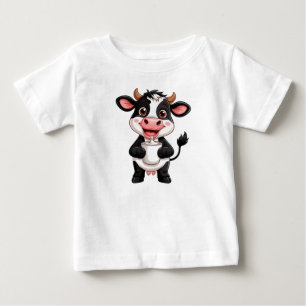 Fröhliche Cartoon-Kuh trinkt Milch Baby T-shirt