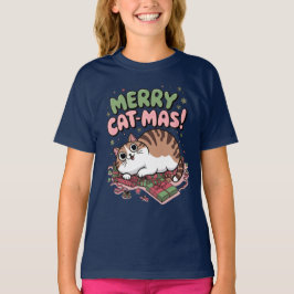 Fröhliche Cat-mas! Niedlicher Weihnachtskatzenmädc T-Shirt