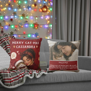 Fröhliche Cat-Mas Scharlachrote Weihnachten Foto Kissen