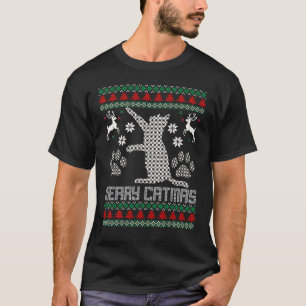 Fröhliche Catmas Lustiger Katzen-Weihnachts-Hässli T-Shirt