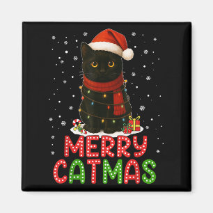 Fröhliche Catmas Santa Hut Lustige Schwarze Katze Magnet