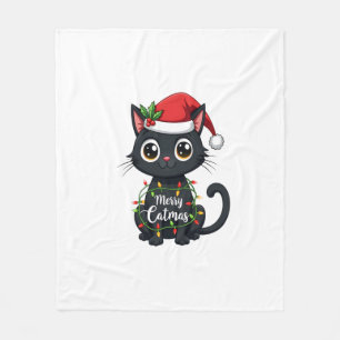 Fröhliche Catmas Schwarze Katze Weihnachtslicht Xm Fleecedecke