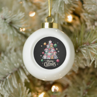 Fröhliche Catmas Weihnachts-Katzbaum-Schmuck Pullo Keramik Kugel-Ornament