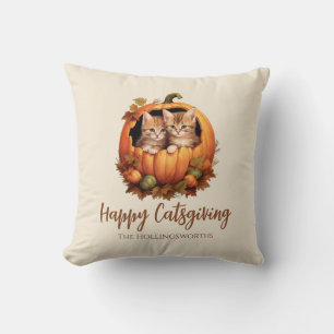 Fröhliche Catsgiving Kürbis Herbstblätter  Kissen