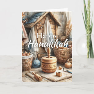 Fröhliche Chanukka-Grußkarte - Dreidel Aquarell Karte