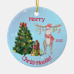Fröhliche Chris-Elch und Eisbär Weihnachten Keramik Ornament