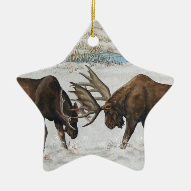 Fröhliche Chrismoose Stier Elch-Tier-Kunst Keramik Ornament (Vorne)