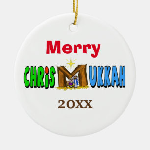 Fröhliche Chrismukkah Krippen-Verzierung fertigen Keramik Ornament