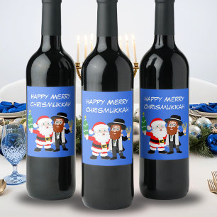 Fröhliche Chrismukkah-Santa-trifft-Rabbi-Party  Weinetikett