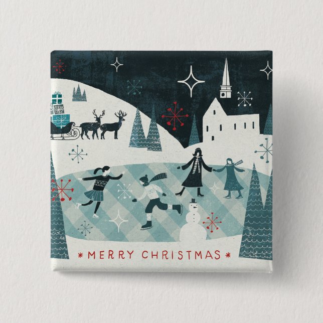 Fröhliche Christmastime Skaten-Szene Button (Vorderseite)