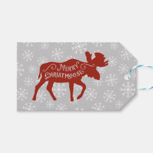 Fröhliche Christmoose Elche und Schneeflocken Geschenkanhänger
