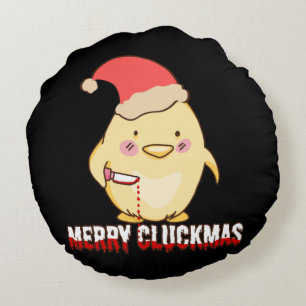 Fröhliche Cluckmas, Lustiges Weihnachts Huhn Rundes Kissen