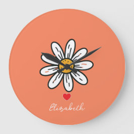 Fröhliche Daisy Illustration - spielerischer Retro Große Wanduhr