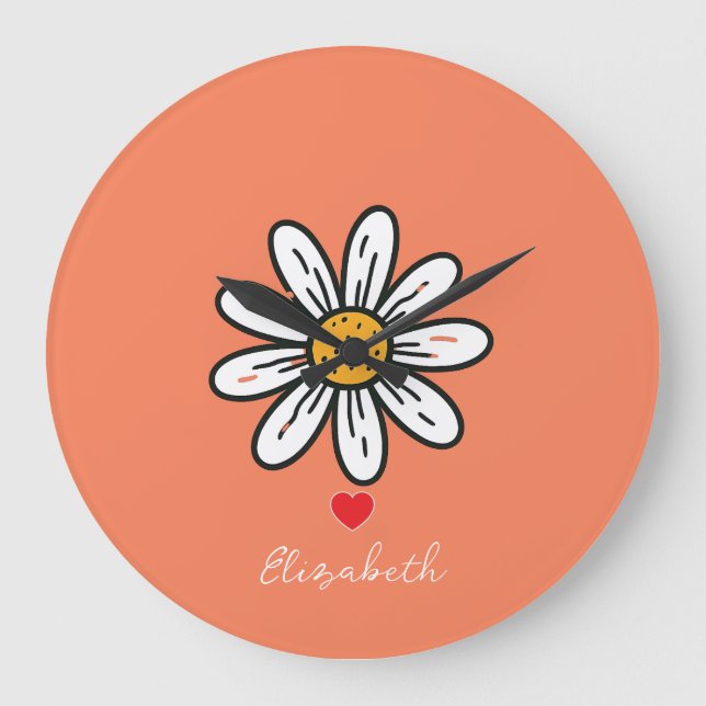 Fröhliche Daisy Illustration - spielerischer Retro Große Wanduhr (Vorderseite)