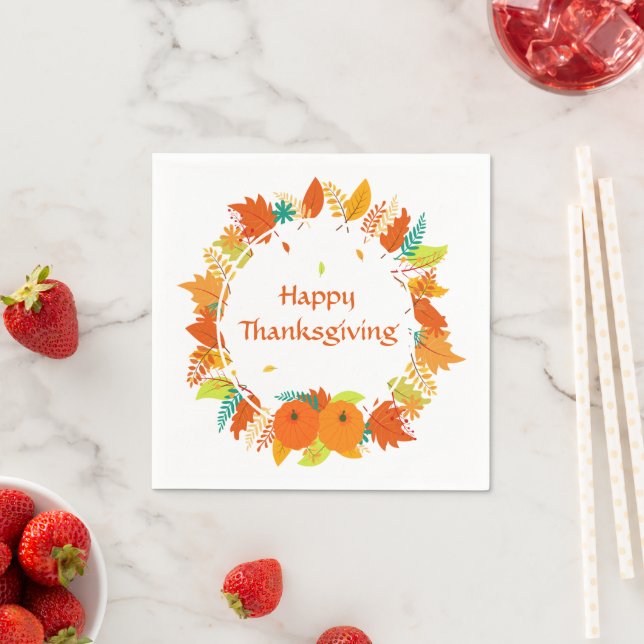Fröhliche Danksager Pumpkin-Blätter Herbst Herbst Serviette (Beispiel)