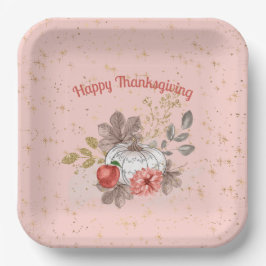 Fröhliche Danksagung Pink Pumpkins und Blume Pappteller