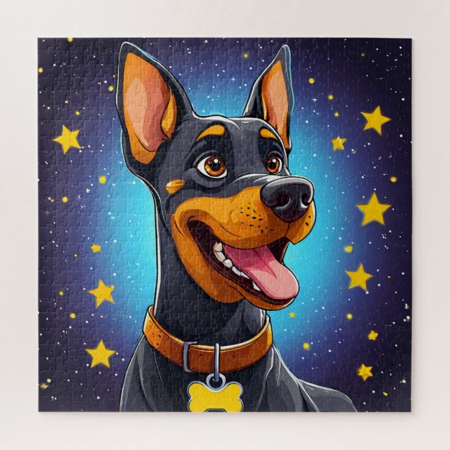 Fröhliche Dobermann-Illustration (Vertikal)
