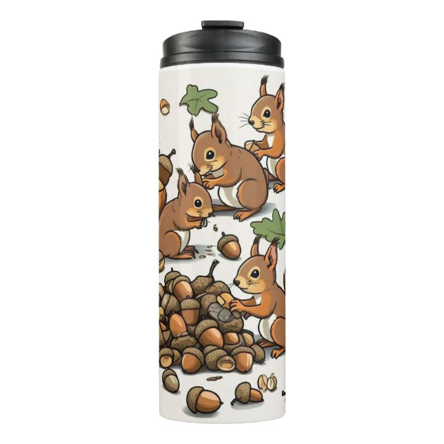 "Fröhliche Eichhörnchen bei der Arbeit" Thermosbecher (Vorderseite)