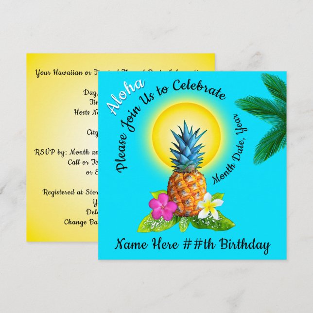 Fröhliche Einladungen zum Geburtstag von Hawaii (Vorne/Hinten)
