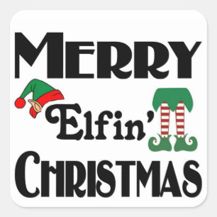Fröhliche Elfen-Weihnachten Quadratischer Aufkleber