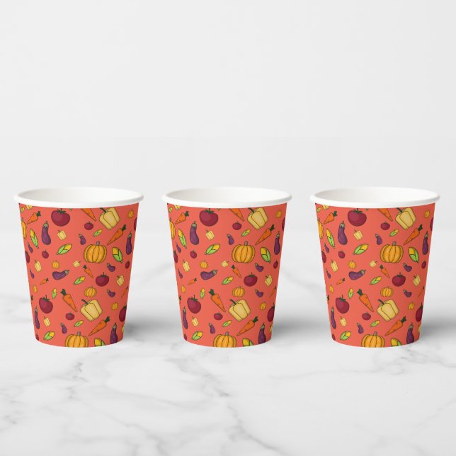 Fröhliche Ernte Gemüse Muster orange Pappbecher (Multi)
