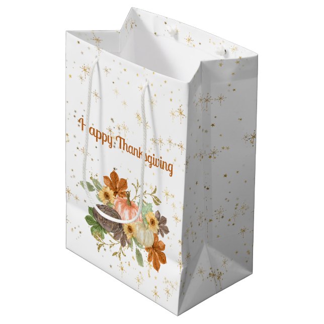 Fröhliche Erntedankaktion Herbstpumpen und Blume Mittlere Geschenktüte (Vorderseite Schrägansicht)