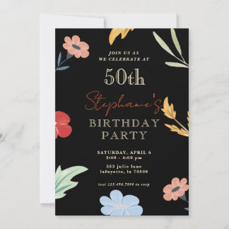 Fröhliche farbenfrohe Blüte 50. Geburtstag Einladu Einladung