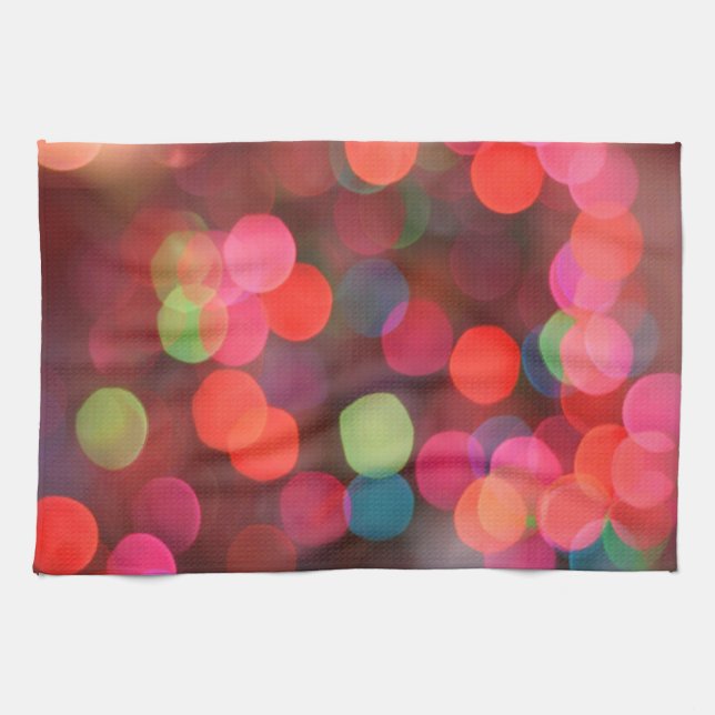 fröhliche farbenfrohe Bokeh Weihnachtsbeleuchtung Geschirrtuch (Horizontal)