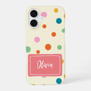 Fröhliche farbenfrohe Punkte personalisiert iPhone 16 Hülle