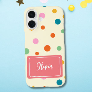 Fröhliche farbenfrohe Punkte personalisiert iPhone 16 Hülle