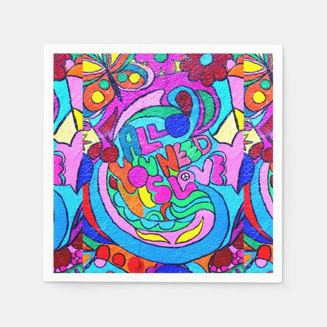 fröhliche, farbenfrohe Stille und Liebe Serviette (Vorderseite)