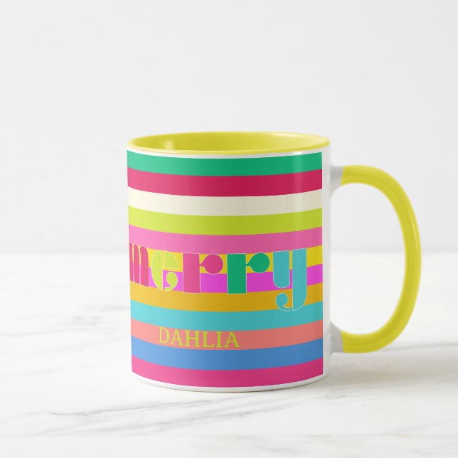 fröhliche farbenfrohe Streifen Personalisierter We Tasse (Rechts)